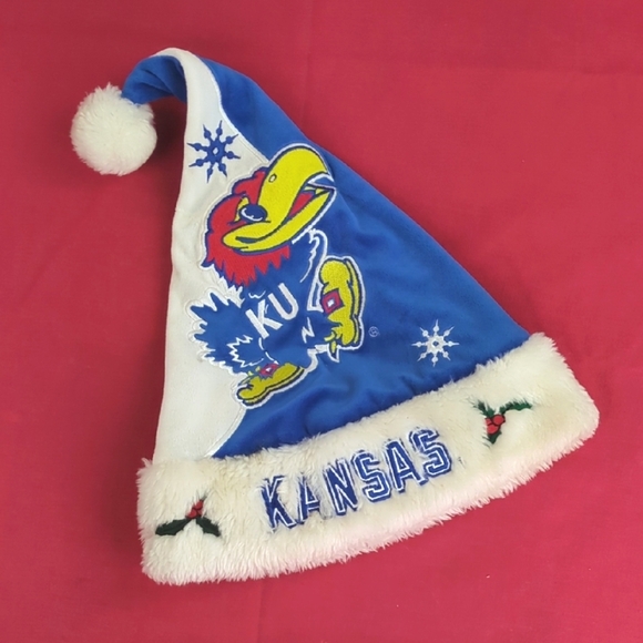 Kansas Jayhawks Santa Hat-Unisex Christmas Pom Pom Hat - Picture 1 of 6